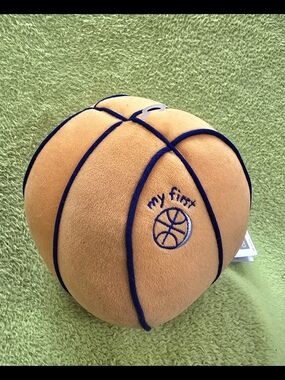 NWT 6.5" diam approx 1st Basketball Orange Sponge+Navy UNISEX Baby RattleTOY(3)